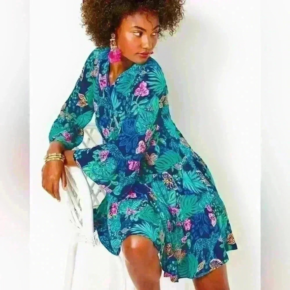 NWT Lilly Pulitzer Sz 6 Gabriel Dress Sz 6 LOW TIDE NAVY LIFE OF PARTY Item#Y - Picture 2 of 13